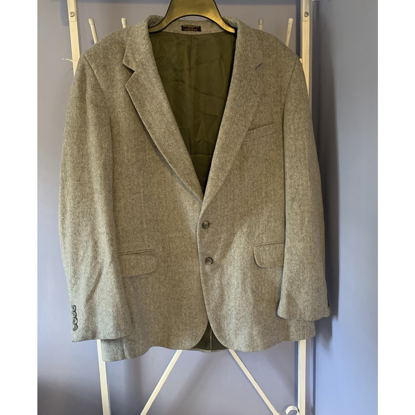 Cashmere Wool And Nylon Mens Gray Blazer Jacket Two Button Preppy Lg